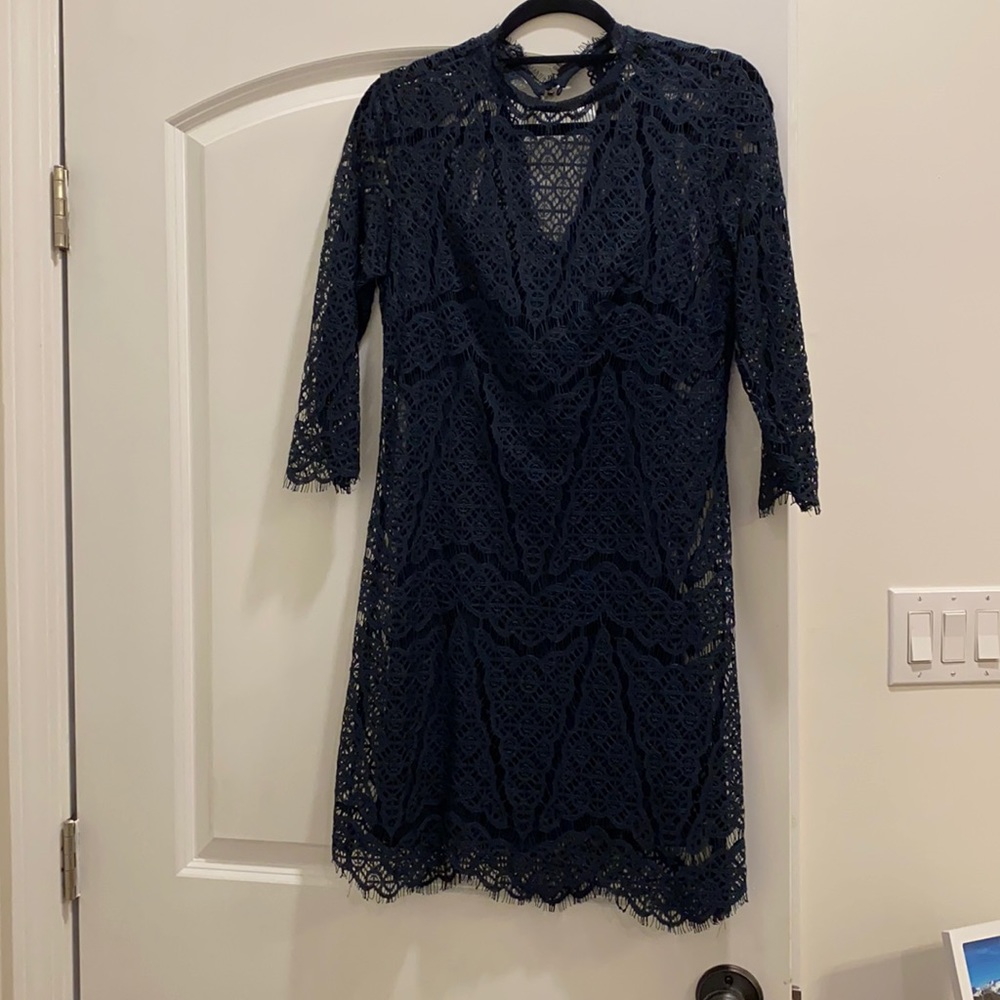 Beautiful navy blue lace dress with strap dress underlay